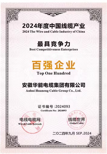 2024年度中國線纜產(chǎn)業(yè)最 具競爭力百強(qiáng)企業(yè)