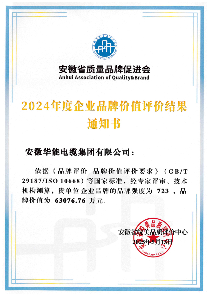 2024年度企業(yè)品牌價(jià)值評價(jià)結(jié)果通知書